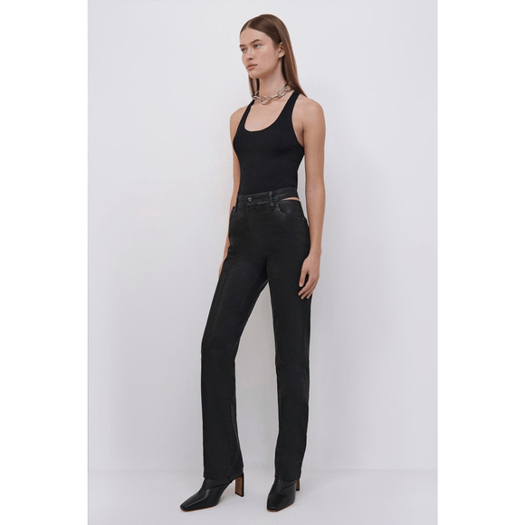 Jonathan Simkhai NWT Amelia Straight Leg Denim in Black Coated Size 30 - Picture 3 of 10